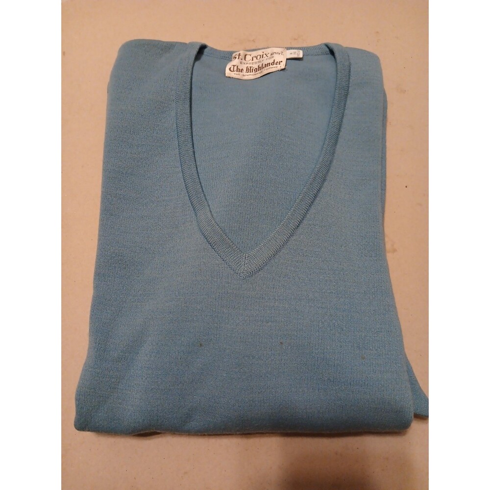 St Croix Knit Sweater Men Turquoise V Neck Long Sleeve Medium